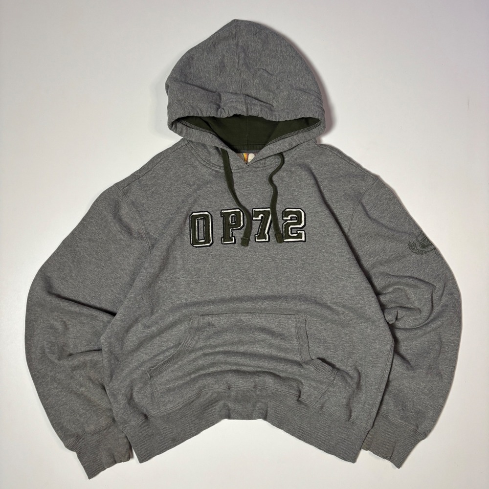 Ocean Pacific OP72 Pullover Hoodie Mens Large Gray Olive Green Surf Sweatshirt